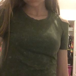Olive green cold shoulder shirt! THRIFTED